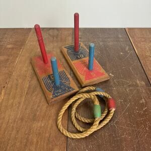 Transogram Gold Medal Vintage 1950s Wooden‎ Ring Toss Yard Game